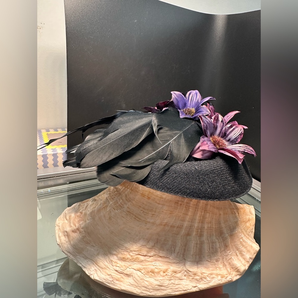 DARK PURPLE AND BLACK  FASCINATOR hat / hair  Accessories - Picture 8 of 14